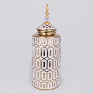 Keramik-Vase 45,7x16,9 cm golden/weiß