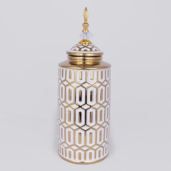 Keramik-Vase 45,7x16,9 cm golden/weiß