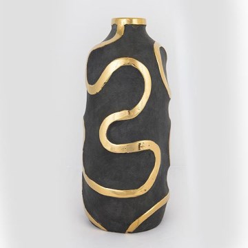 Keramik-Vase 45x19,5 cm golden/schwarz