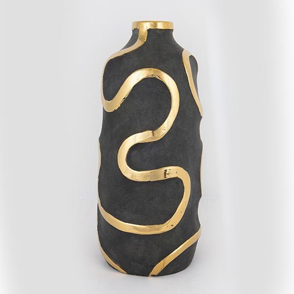 Keramik-Vase 45x19,5 cm golden/schwarz