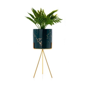 Keramikblumentopf EMMA 28,3x11 cm grün/gold