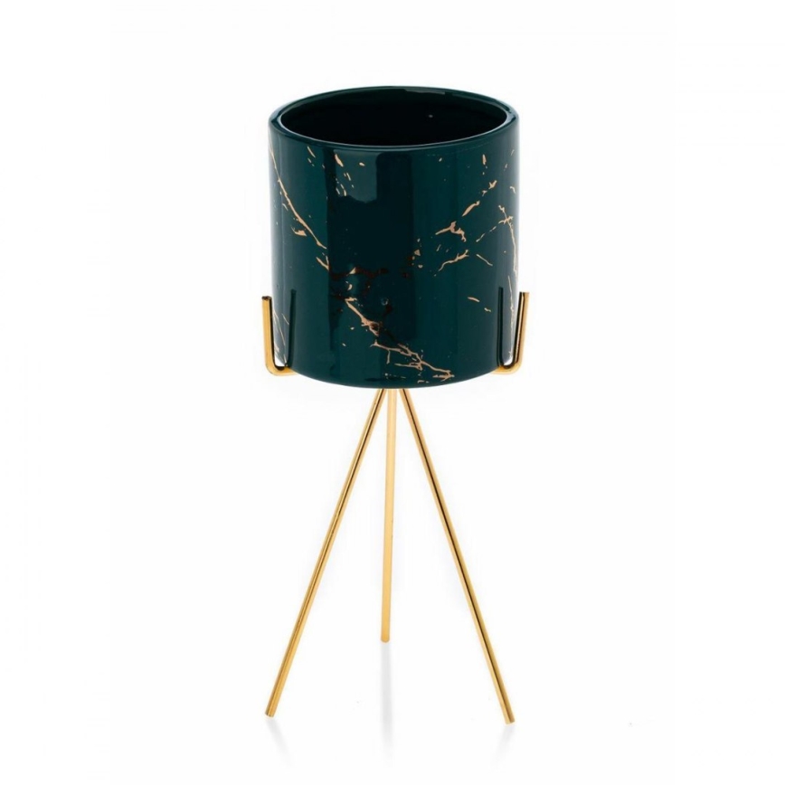 Keramikblumentopf EMMA 28,3x11 cm grün/gold