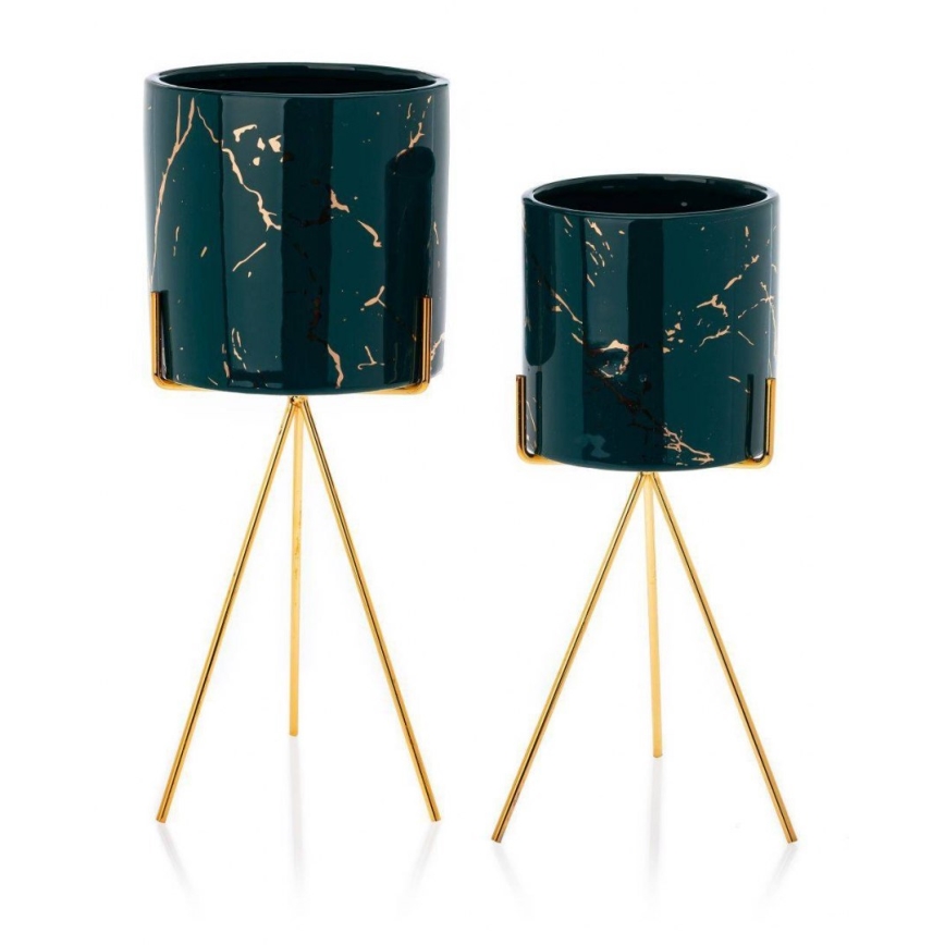 Keramikblumentopf EMMA 28,3x11 cm grün/gold