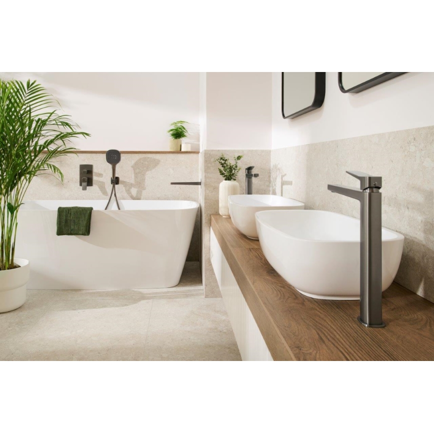 KFA Armatura 4522-815-61 - Waschtischarmatur mit Ablaufgarnitur MALAGA 15,9 cm, metallgrau