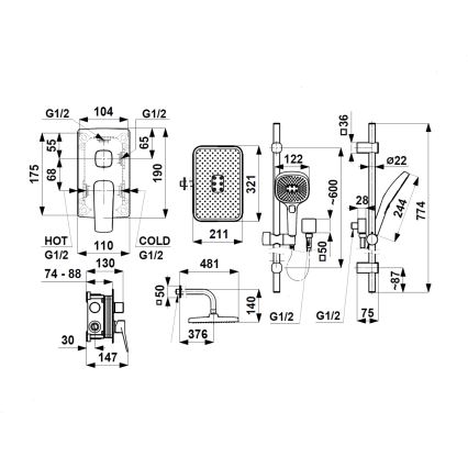 KFA Armatura 4529-301-34 - Duschset mit Unterputz-Armatur MALAGA Roségold