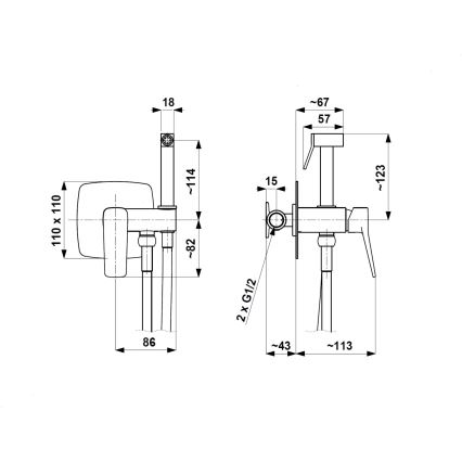 KFA Armatura 4529-512-61 - Bidetarmatur mit Handbrause für Unterputzmontage MALAGA metallicgrau