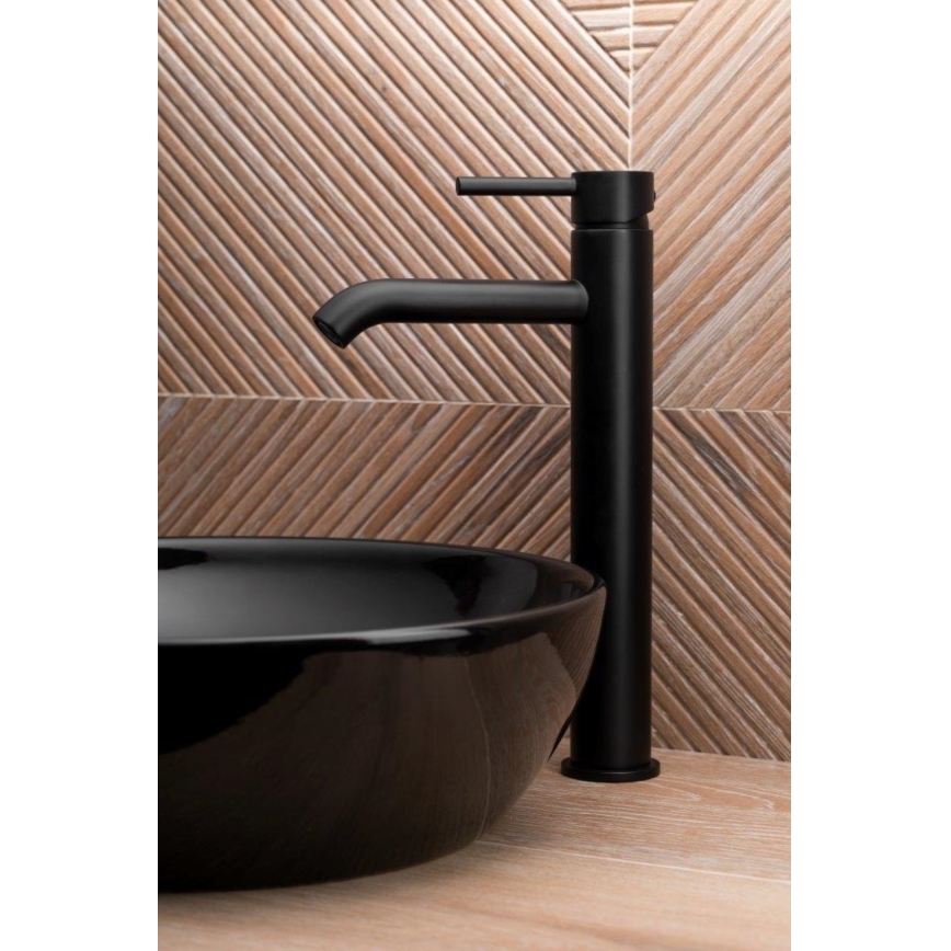 KFA Armatura 5032-612-81 - Waschbeckenarmatur + Ablauf mit Überlauf MOZA 33 cm matt schwarz