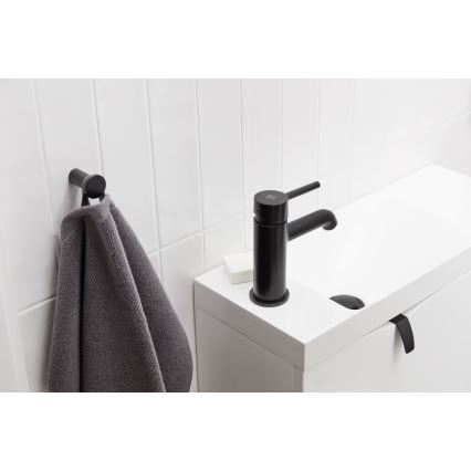 KFA Armatura 5032-815-81 - Waschbeckenarmatur + Ablauf mit Überlauf MOZA 15,2 cm matt schwarz