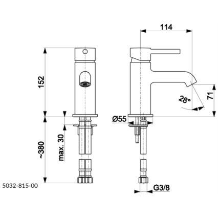 KFA Armatura 5032-815-81 - Waschbeckenarmatur + Ablauf mit Überlauf MOZA 15,2 cm matt schwarz