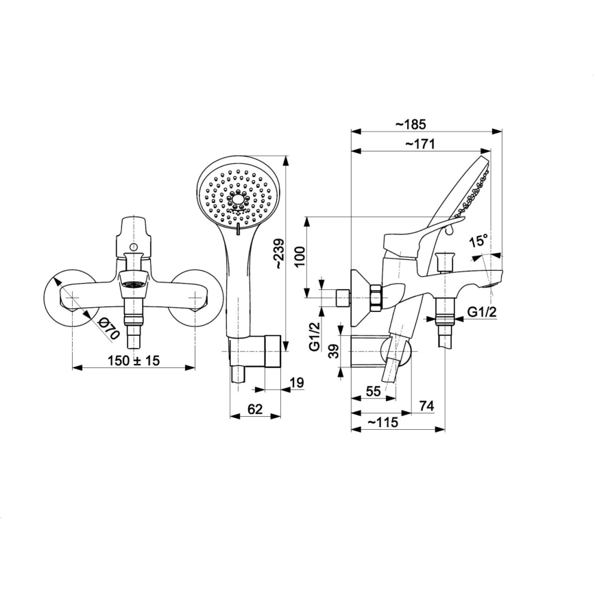 KFA Armatura 5244-510-00 - Badewannen-Set mit Armatur MORRIS glänzendes Chrom