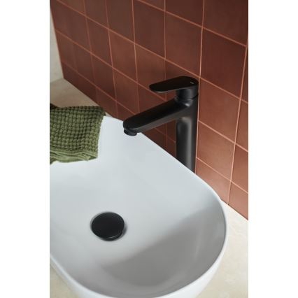 KFA Armatura 5552-712-81 - Waschbeckenarmatur + Ablauf mit Überlauf OTAVA 30,2 cm matt schwarz