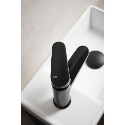 KFA Armatura 5552-815-81 - Waschtischarmatur mit Ablaufgarnitur und Überlauf OTAVA 15 cm matt schwarz