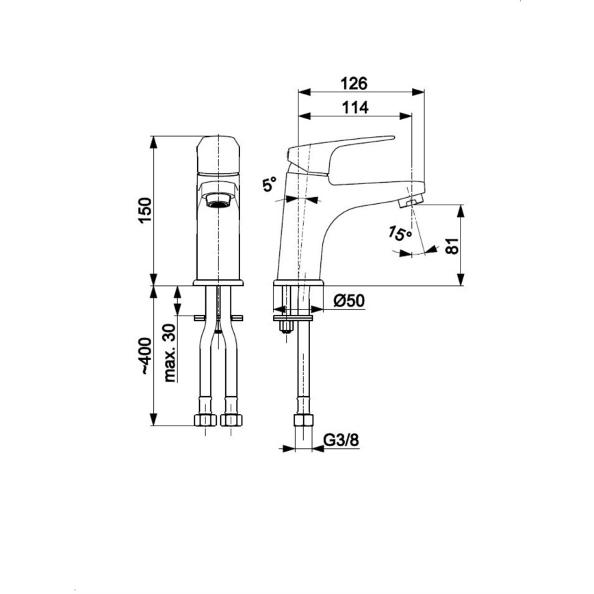 KFA Armatura 5552-815-81 - Waschtischarmatur mit Ablaufgarnitur und Überlauf OTAVA 15 cm matt schwarz