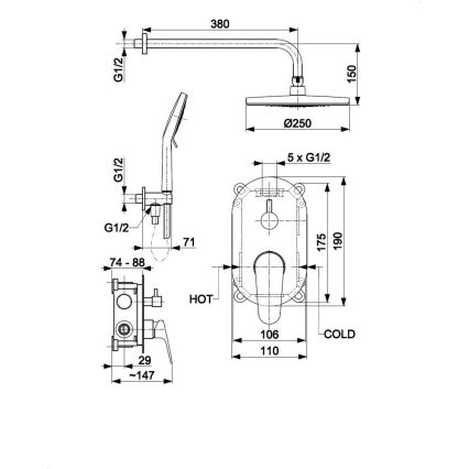 KFA Armatura 5559-501-81 - Duschset mit Unterputzarmatur OTAVA matt schwarz