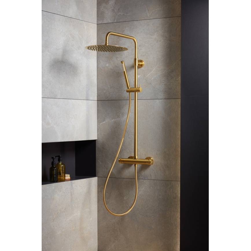 KFA Armatura 5736-920-31 - Duschgarnitur mit thermostatischer Armatur MOZA geschliffen golden