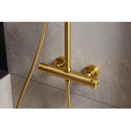 KFA Armatura 5736-920-31 - Duschgarnitur mit thermostatischer Armatur MOZA geschliffen golden