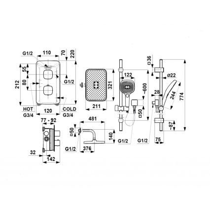 KFA Armatura 5759-301-61 - Duschset mit thermostatischer Unterputzarmatur MALAGA, metallisch-grau