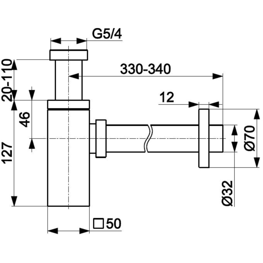 KFA Armatura 600-002-00 - Eckiger Siphon glänzendes Chrom