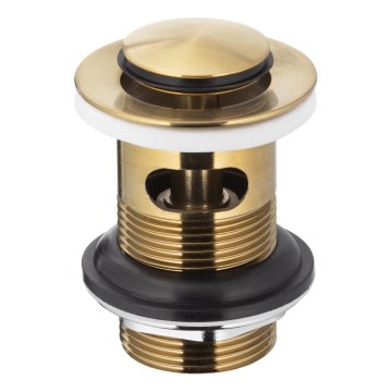 KFA Armatura 660-354-31 - Waschbecken Ablauf mit Überlauf CLICK-CLACK d 6,2 cm Messing/geschliffen golden