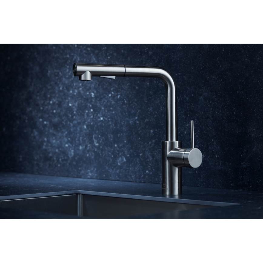 KFA Armatura 6623-110-22 - Wasserhahn/Armatur mit ausziehbarer Sprühvorrichtung DUERO BASIC Edelstahl