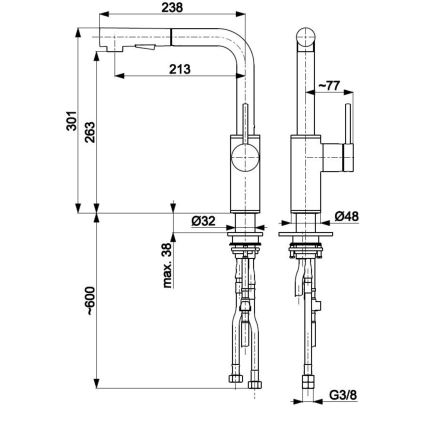 KFA Armatura 6623-110-22 - Wasserhahn/Armatur mit ausziehbarer Sprühvorrichtung DUERO BASIC Edelstahl