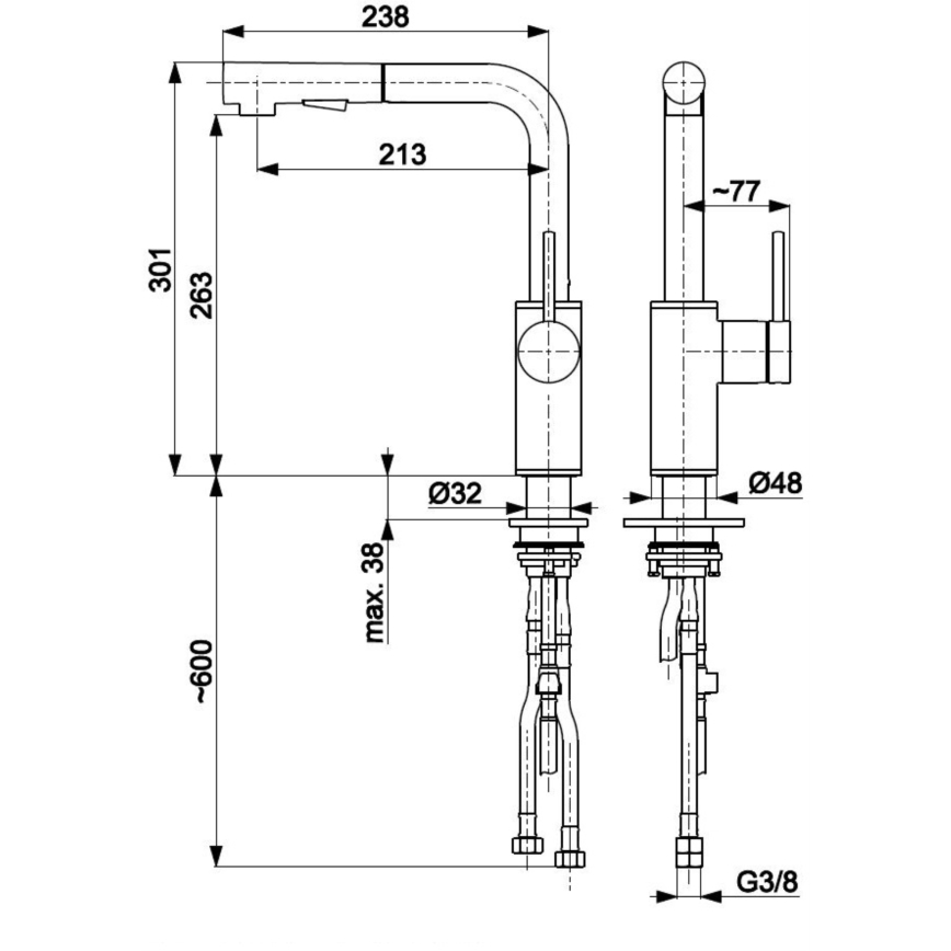 KFA Armatura 6623-110-22 - Wasserhahn/Armatur mit ausziehbarer Sprühvorrichtung DUERO BASIC Edelstahl