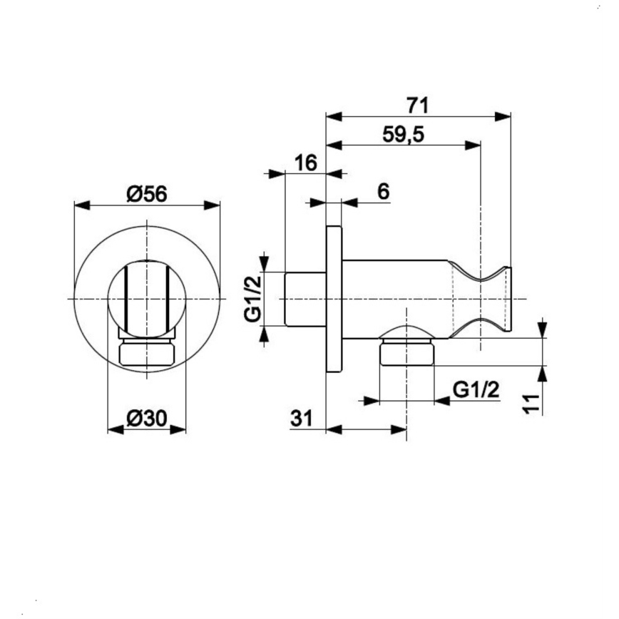 KFA Armatura 845-053-00 - Runder Duschhalter mit Auslass MOZA/HALIT glänzendes Chrom
