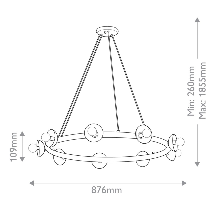 Kichler - Pendelleuchte PALTA mit Kabelabhängung, 9x E14/40W, 230V, goldfarben