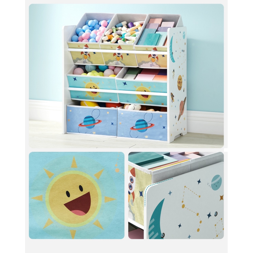 Kinder-Aufbewahrungsregal mit Stoffboxen ANET blau/weiß