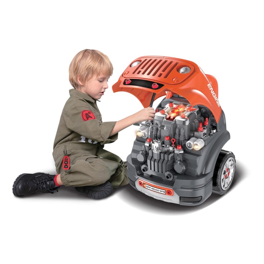 Kinder-Autowerkstatt 3xAAA + 1xCR2025 orange/grau
