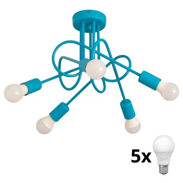 Kinder-Deckenleuchte OXFORD 5xE27/15W/230V blau