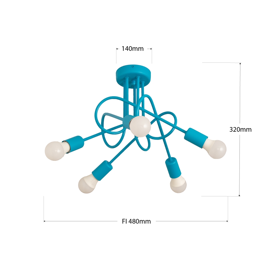 Kinder-Deckenleuchte OXFORD 5xE27/15W/230V blau