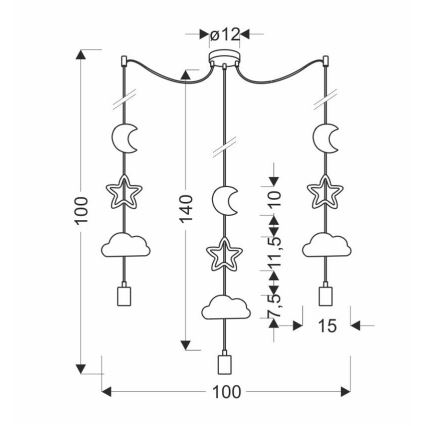 Kinder-Pendelleuchte an Kabel TRIO 3xE27/20W/230V grau/gelb/weiß