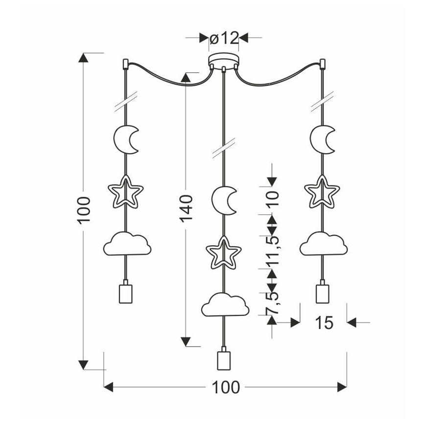 Kinder-Pendelleuchte an Kabel TRIO 3xE27/20W/230V grau/gelb/weiß