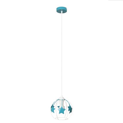 Kinder-Pendelleuchte an Schnur STARS 1xE27/15W/230V türkisfarben/weiß