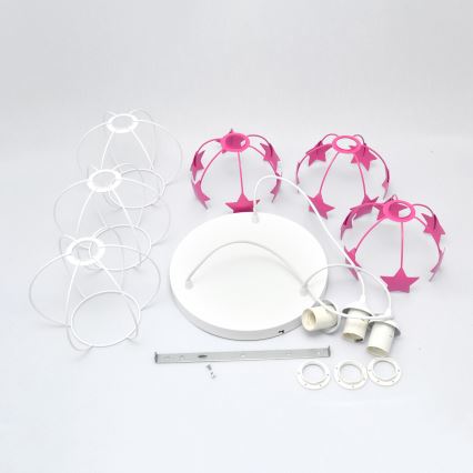 Kinder-Pendelleuchte an Schnur STARS 3xE27/15W/230V rosa/weiß