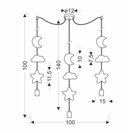 Kinder-Pendelleuchte mit Kabelaufhängung TRIO 3xE27/20W/230V gelb/blau