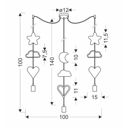 Kinder-Pendelleuchte TRIO, 3×E27/20 W/230 V, gelb/weiß/rosa