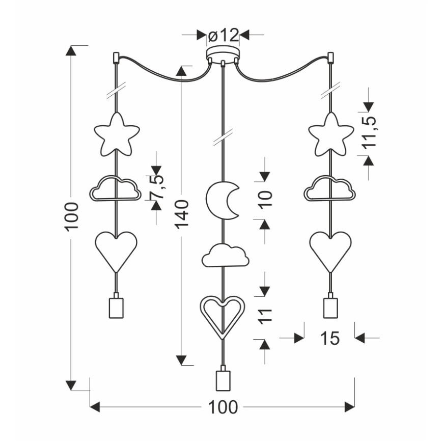 Kinder-Pendelleuchte TRIO, 3×E27/20 W/230 V, gelb/weiß/rosa