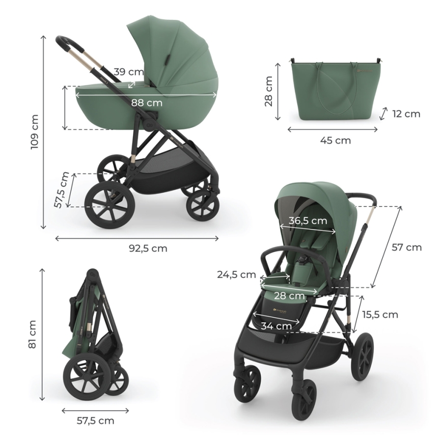 KINDERKRAFT - 3-in-1 Kombikinderwagen PRIME 3 Dunkelgrün