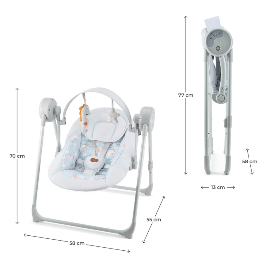 KINDERKRAFT - Babyschaukel SWINGEE mit Melodie, grau, 4xAAA/230V