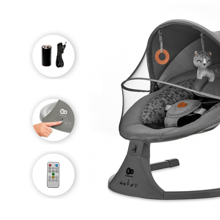 KINDERKRAFT - Babywippe mit Musik 2-in-1 LUMI dunkelgrau