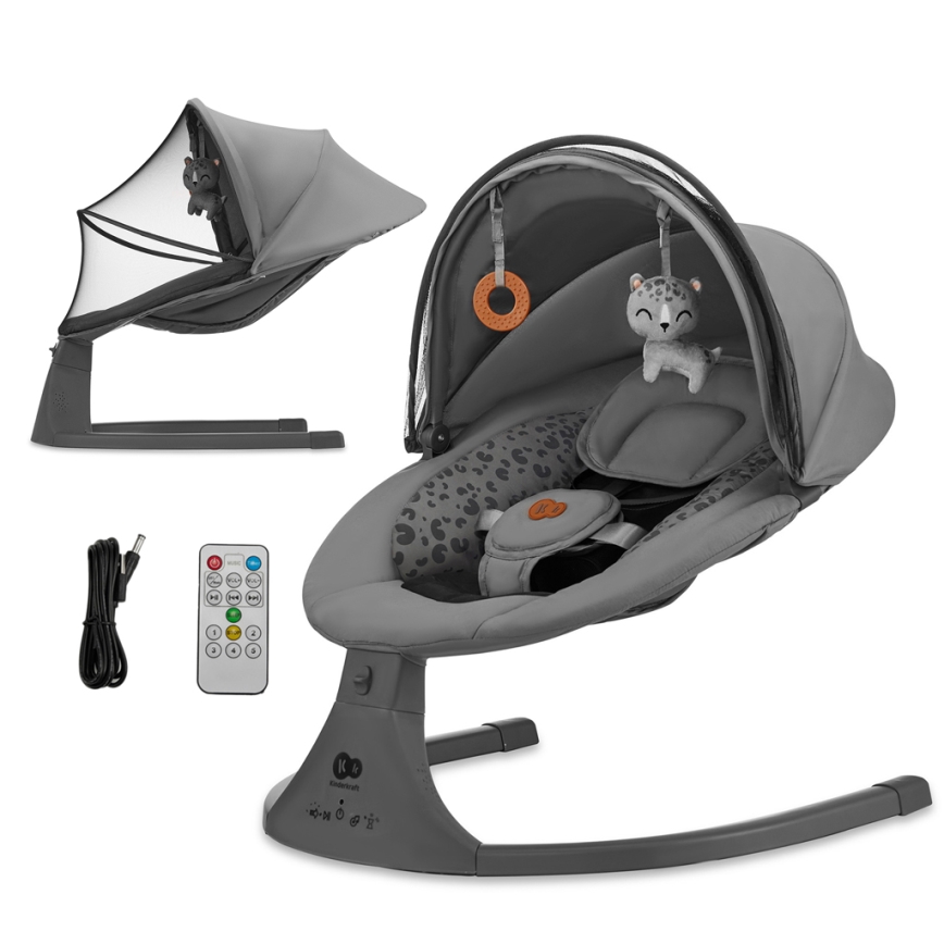 KINDERKRAFT - Babywippe mit Musik 2-in-1 LUMI dunkelgrau