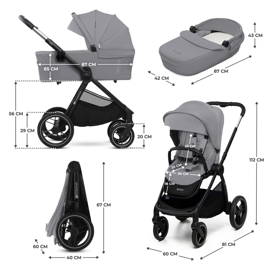 KINDERKRAFT - Kombi-Kinderwagen 2in1 NEA 2 Platinum grau