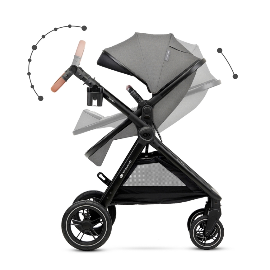 KINDERKRAFT - Kombi-Kinderwagen 3in1 ESME Moonlight grau + Auto-Kindersitz MINK PRO