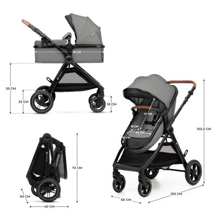 KINDERKRAFT - Kombi-Kinderwagen 3in1 ESME Moonlight grau + Auto-Kindersitz MINK PRO