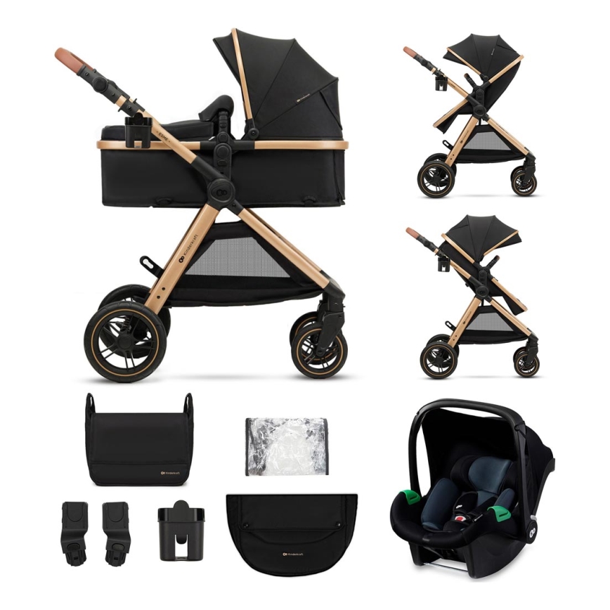 KINDERKRAFT - Kombi-Kinderwagen 3in1 ESME Pure schwarz + Auto-Kindersitz MINK PRO