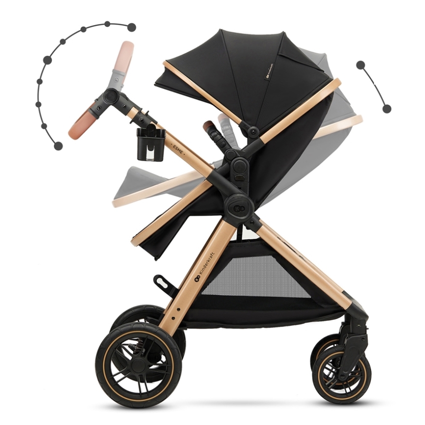 KINDERKRAFT - Kombi-Kinderwagen 3in1 ESME Pure schwarz + Auto-Kindersitz MINK PRO
