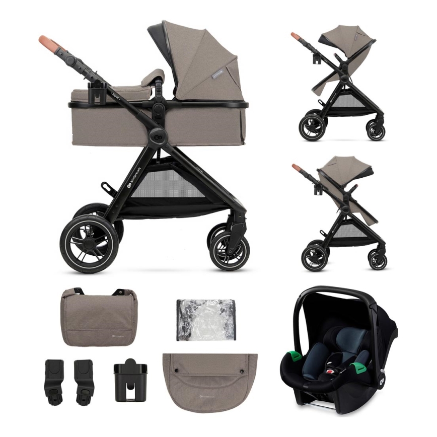 KINDERKRAFT - Kombi-Kinderwagen 3in1 ESME Sand beige + Auto-Kindersitz MINK PRO