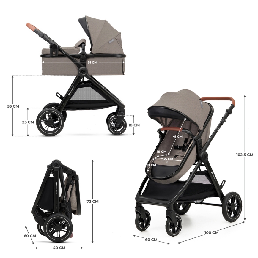 KINDERKRAFT - Kombi-Kinderwagen 3in1 ESME Sand beige + Auto-Kindersitz MINK PRO